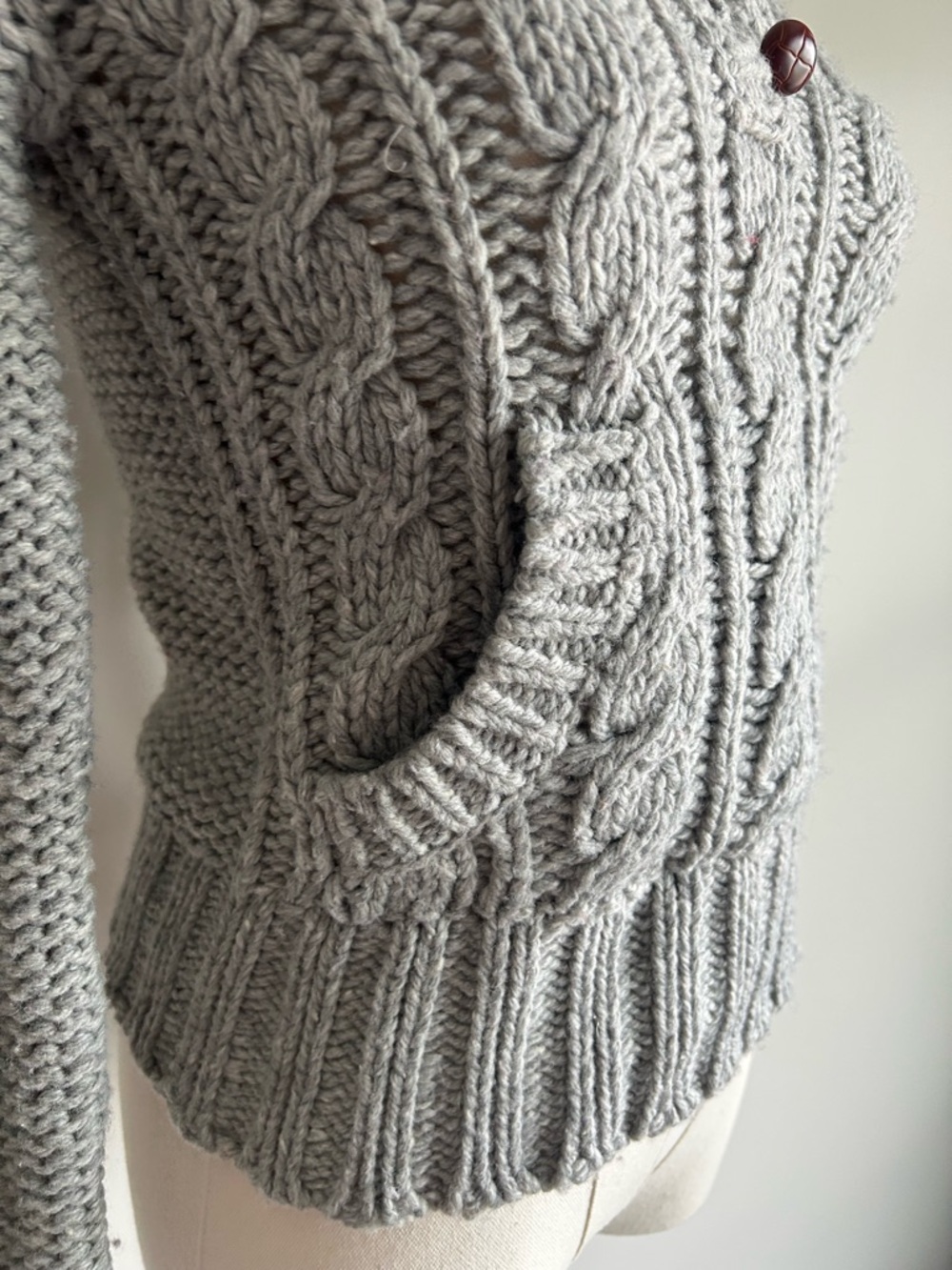 Hollister Vintage Y2k Grey Cable Knit Sweater Hoodie XS - Picture 7 of 8